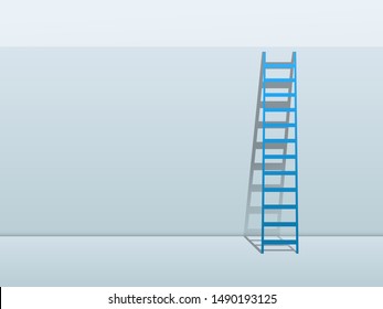 Blue ladder leaning against wall background. Vector illustration