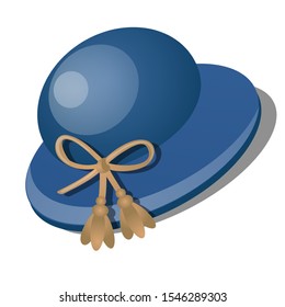 Blue lady's hat isolated on a white background. Vector cartoon close-up illustration