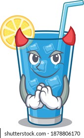 Blue lagoon cocktail clothed as devil cartoon character design concept