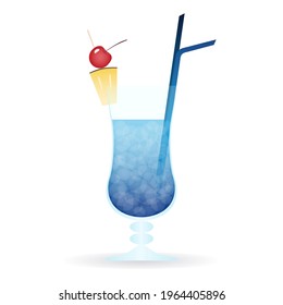 Blue lagoon cocktail, decorated with a slice of pineapple and a cherry. 