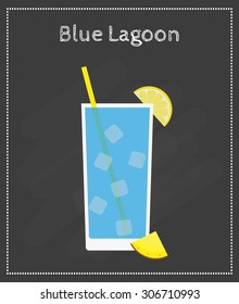 Blue Lagoon drink isolated on the blackboard. Element of menu.