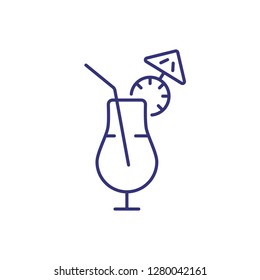 Blue lagoon line icon. Umbrella, syrup, straw. Cocktail concept. Can be used for topics like alcoholic drinks, bar, tropical party