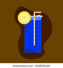 a Blue Lagoon Mocktail drink with fresh lemon slices beside the glass and straw