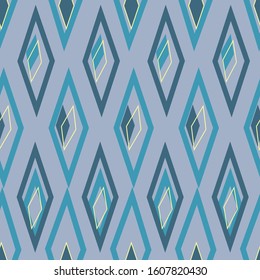 Blue Lagoon, wonky irregular diamonds in rows, seamless vector repeat blues surface pattern design