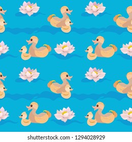 Blue lake and duck, vector, pattern for textile for kids