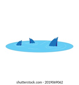 blue lake filled with sharks that only visible blue fins. vector lake full of sharks