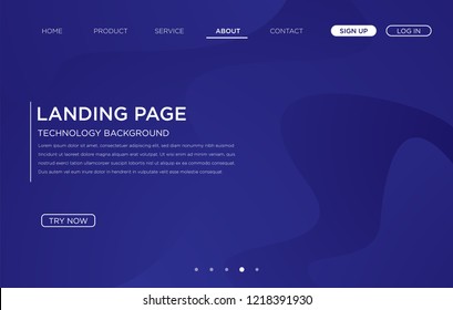 blue landing page layout template design with abstract motion shape and modern concept, vector eps 10