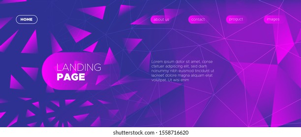 Blue Landing Page. Vector Polygon Wallpaper. Magenta Creative Geometry. Commercial Minimal Poster. Landing Page. Abstract Polygon Background. Pink Geometry Texture. 3d Abstract Landing Page.