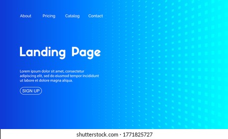 Blue landing page vector template. Abstract minimal trendy halftone background for business web site