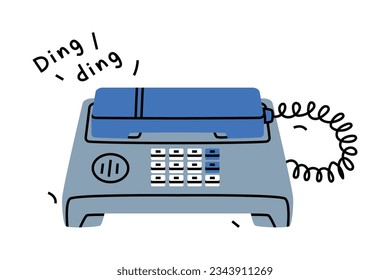 Blue Landline or Wireline Home Phone as Telephone Connection Vector Illustration