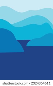 Blaue Landschaft mit Bergen und Fluss