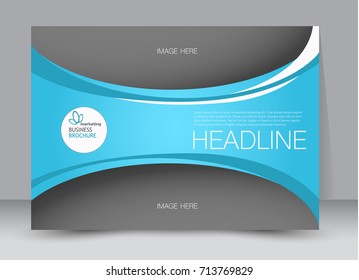 Blue landscape wide flyer or brochure template. Billboard abstract background design. Business, education, presentation, advertisement concept. Vector illustration.