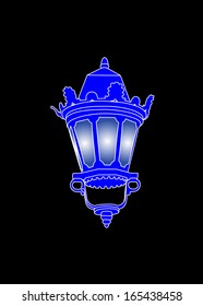 Blue lantern isolated on black background.