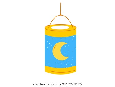 Blue Lantern with moon for Saint Martin day for Laternenumzug,traditional german and european light festival for children.Vector illustration on white background.