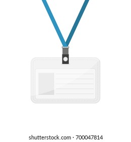 Blue lanyard with tag badge icon. Template design of ticket business card id or re-tractor end badge. Vector illustration