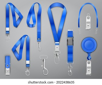 Blue lanyards with metal claw clasp vector illustration
