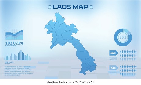 Blue Laos Map with States, Political Laos infographic map vector illustration