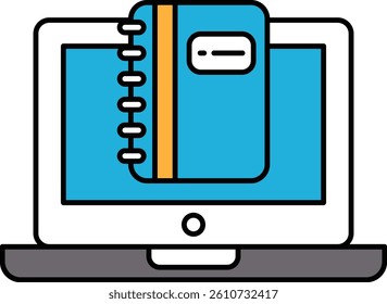 A blue laptop with a book on top of it. The book is open and the pages are visible. The laptop is on a table