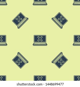 Blue Laptop and cross mark on screen icon isolated seamless pattern on white background. Error window, exit button, cancel, 404 error page not found concept.  Vector Illustration