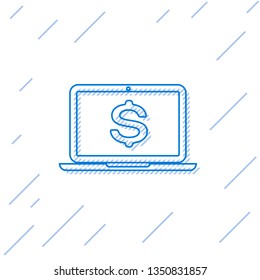 Blue Laptop with dollar symbol line icon isolated on white background. Online shopping concept. Economy concept. Vector Illustration