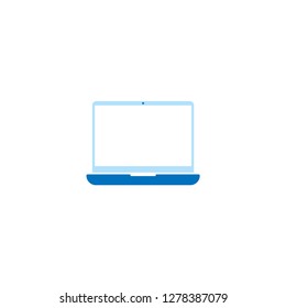 Blue laptop icon, flat design. Vector.