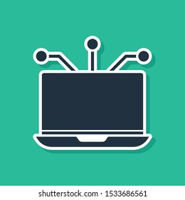 Blue Laptop icon isolated on green background. Technology and devices concept..  Vector Illustration