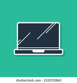 Blue Laptop icon isolated on green background. Computer notebook with empty screen sign.  Vector Illustration