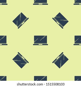 Blue Laptop icon isolated seamless pattern on yellow background. Computer notebook with empty screen sign.  Vector Illustration