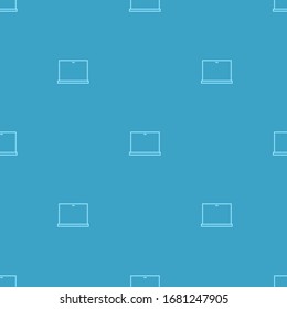 Blue laptop icon - seamless pattern on blue background. Vector Illustration