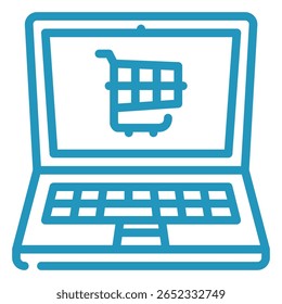 Blue Laptop Icon with Shopping Cart on Screen for Online Shoppin
