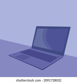 Blau-Laptop auf dem Tisch, flaches Vektorbild, einzelnes Element auf blauem Hintergrund