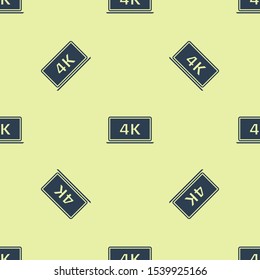 Blue Laptop screen with 4k video technology icon isolated seamless pattern on yellow background.  Vector Illustration