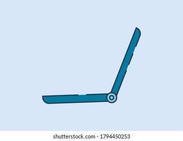 Blue laptop side view semi flat RGB color vector illustration. Portable device for programming, software development and web design. Notebook computer isolated cartoon object on blue background