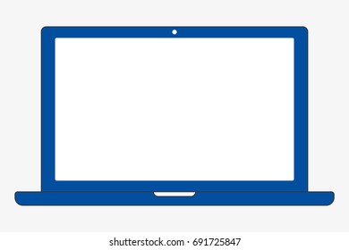 Blue laptop with white screen on white background. Laptop or notebook vector eps10.