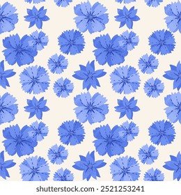 Blaue große Blumen nahtlose Muster. Vektor Handgezeichnet Abstrakter stilisierter Gänseblümchenprint. Zeitgenössisches Ornament für Designs, Gewebe, Textilien