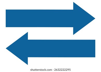 Blue large forward or left and right pointing long arrow. Long arrows icon set. Vector set of trendy long arrows left and right in flat style. Two side direction  arrows vector illustration.