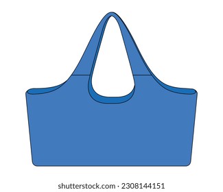 Blue large shoulder tote bag template on white background, vector file