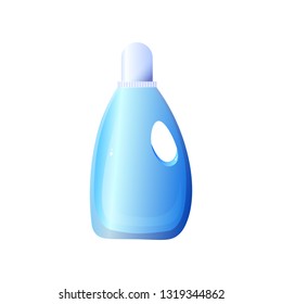 Blue large volume bottle for rinser, bleacher or liquid powder with handle isolated on white background.