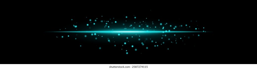 Blue laser beam with glowing particles and energy sparks on a dark background. The scattered light orbs create a futuristic, sci-fi effect, digital art, space themes, abstract light compositions.