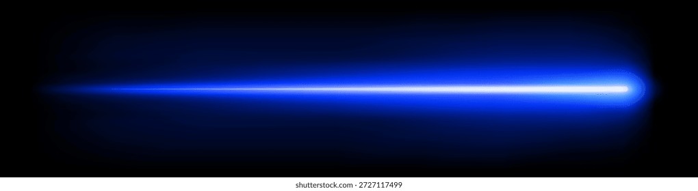 Blue laser beam, moving light streak ray, glowing comet light flare, vector illustration.