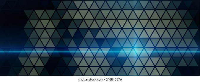 Blue laser beam on a dark background textured by triangles. Vector pattern