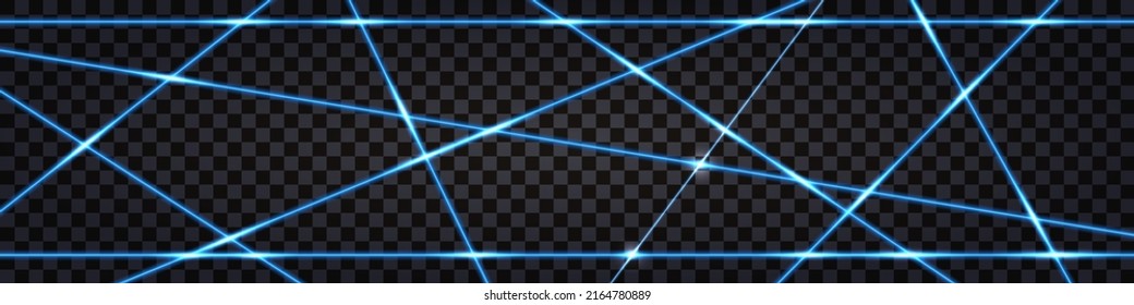 Blue Laser Beams, Glowing Neon Streak Ray Lines. Safety Scanner Grid, Shiny Electric Energy Light  Effect, Techno Vector Illustration.