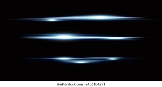 Blue laser beams isolated on a black background. Light from the headlights of a car. Glowing stripes. Abstract vector illustration.