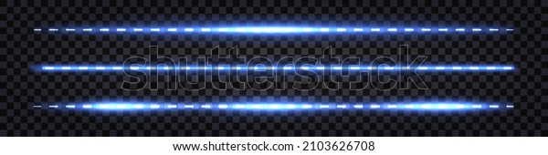 Blue laser beams with neon
glowing light effect. Luminous ray lines with thunder bolt flash.
Shiny border design, futuristic streaks isolated. Vector
illustration