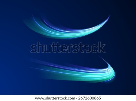 Blue laser flash runs fast with stripe and flare while dynamic blur and glowing streaks form fantasy lines in abstract design