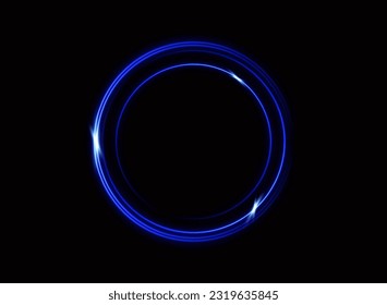 Blue laser glowing circle isolated on a black background. Neon circles. Abstract vector illustration.