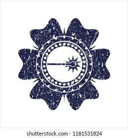 Blue laser icon inside distressed rubber grunge texture stamp