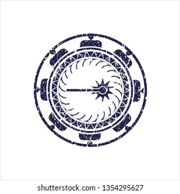 Blue laser icon inside rubber stamp with grunge texture