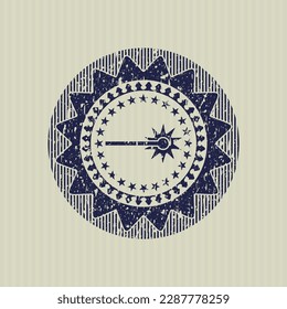 Blue laser icon inside rubber grunge texture seal. 