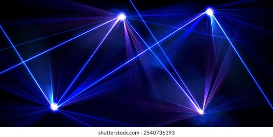 Fundo azul do estágio do feixe de luz laser para o clube. Led spotlight show para evento de música de dança. Boate lazer raios de strobe para estádio ou teatro. Abstrato realista brilhante desempenho flash bg